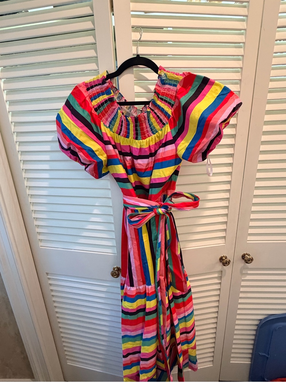 crosby. Multicolor Rainbow Stripe Puff-Sleeve Dress
